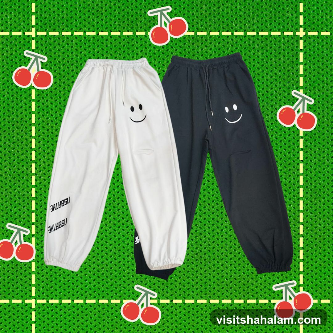 Pants with smiley face graphic