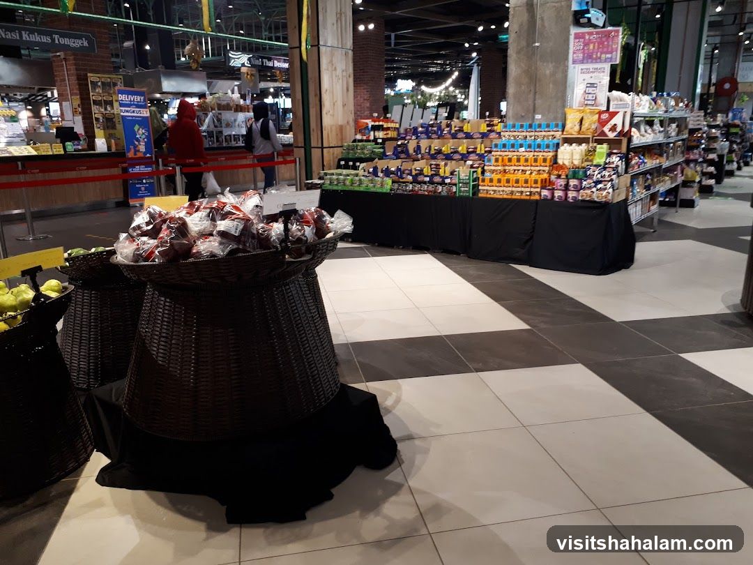 Supermarket aisle with food products