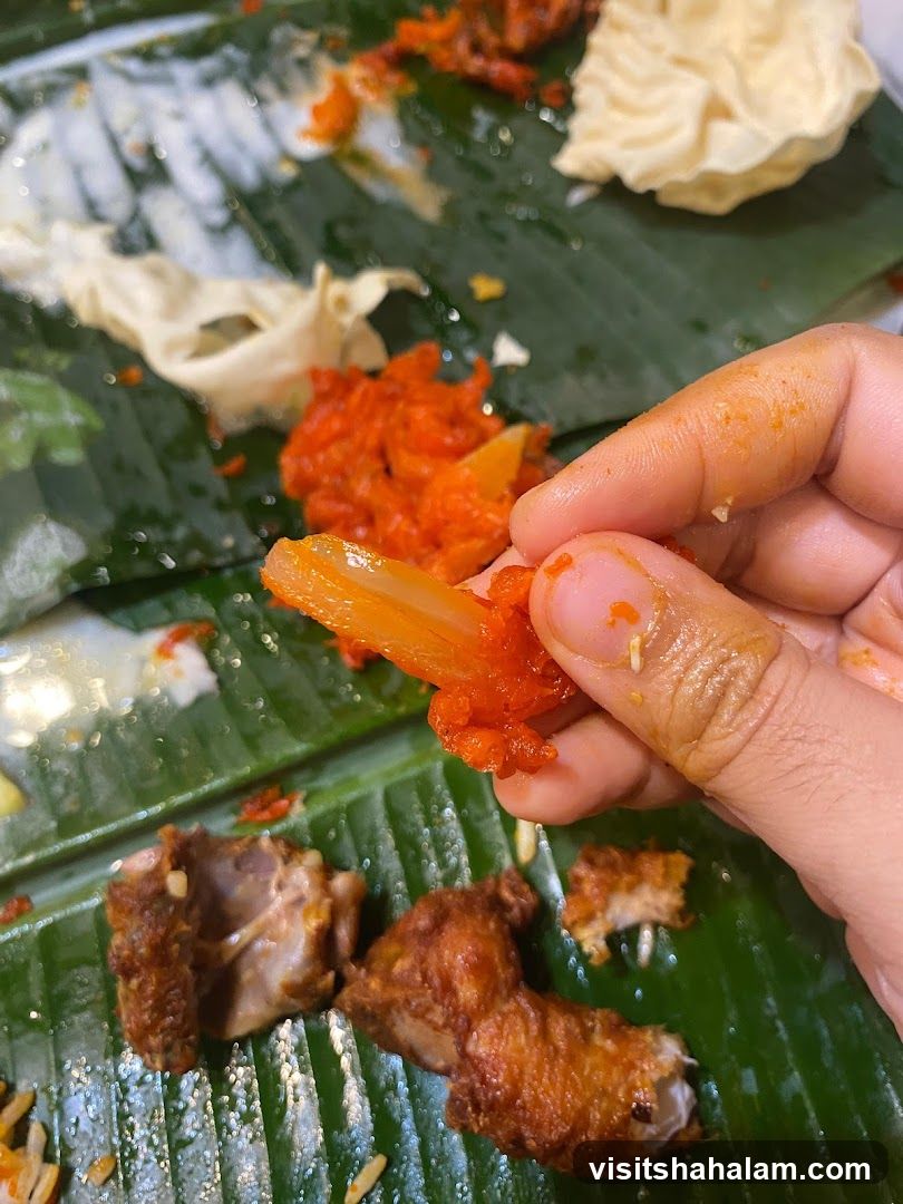Fried Chicken and Curry on Banana Leaf