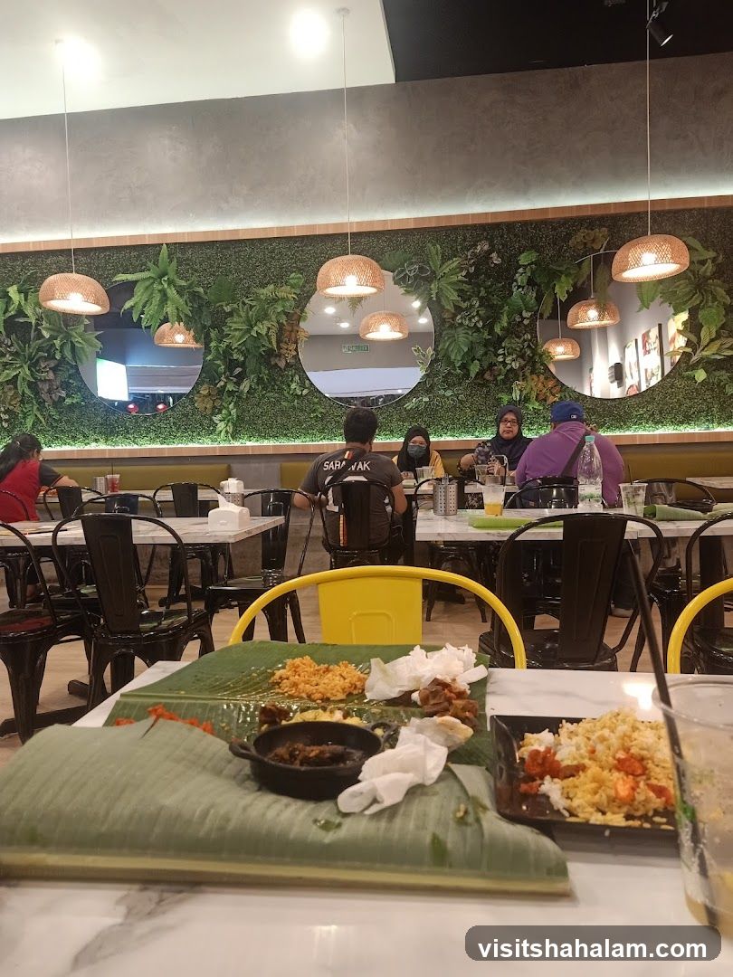 Restaurant Interior with Greenery and Mirrors