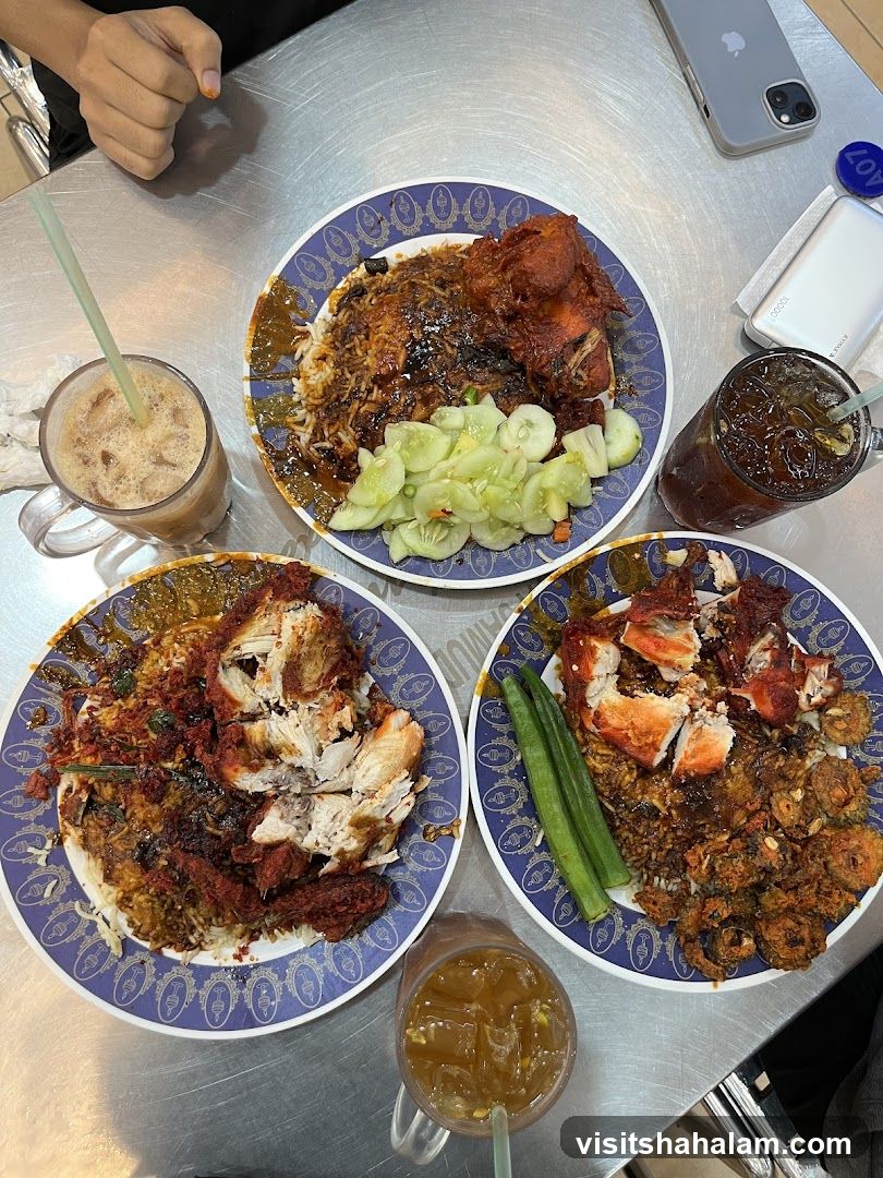 Three plates of food with drinks