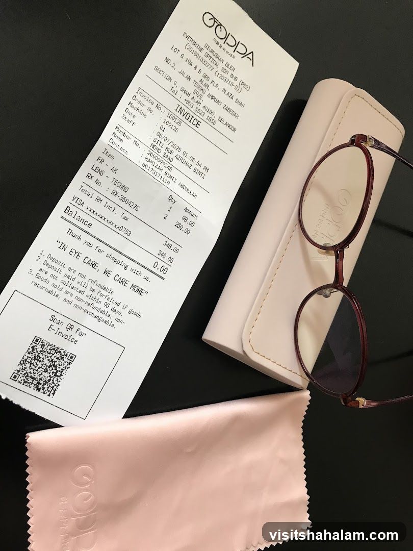 Eyeglasses and Receipt