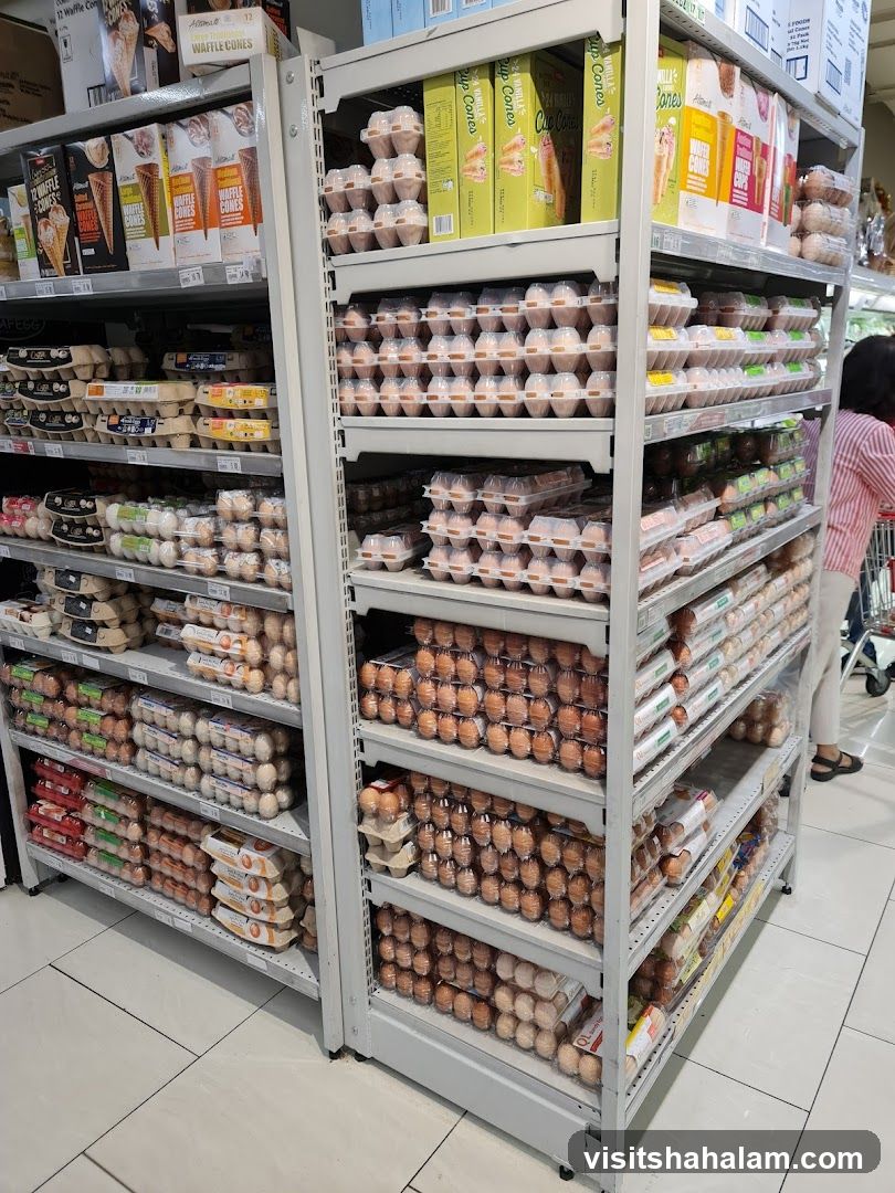 Grocery Store Shelves with Eggs and Waffle Cones