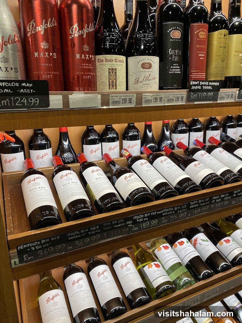 Wine bottles on display