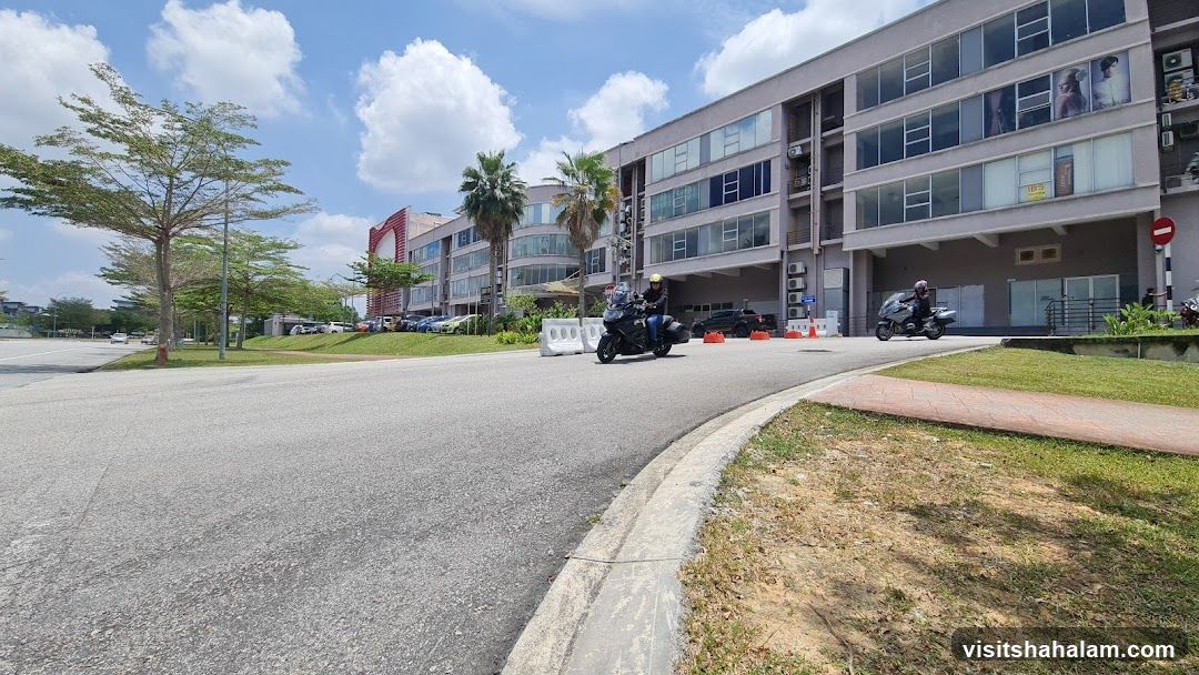 Modern Office Building Facade with Motorcyclists