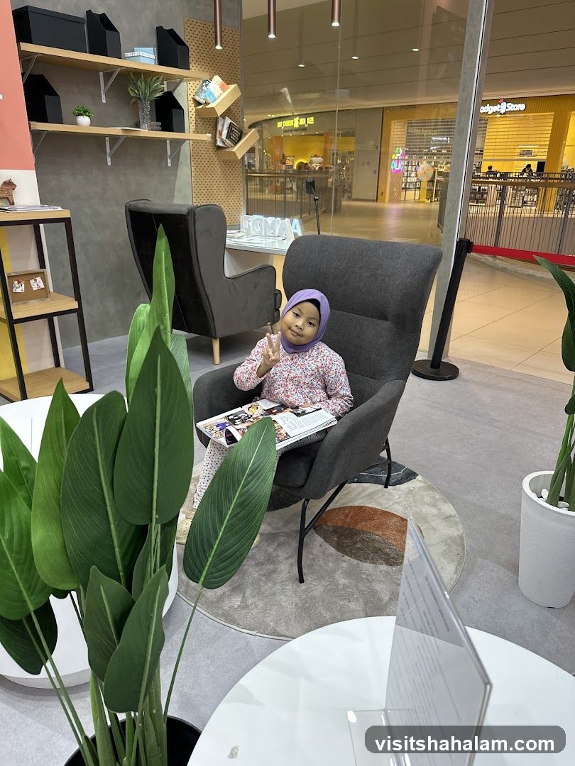 Girl reading in a lounge area