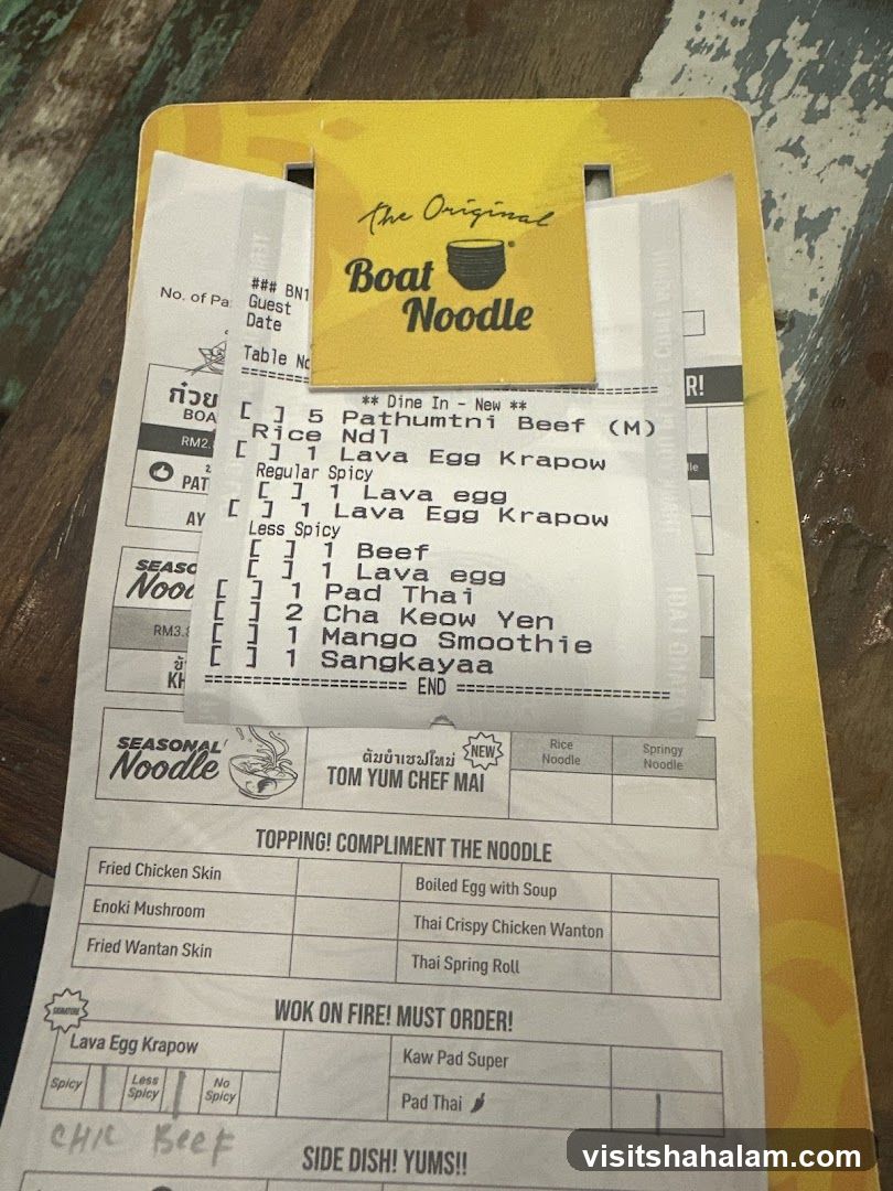The Original Boat Noodle Menu