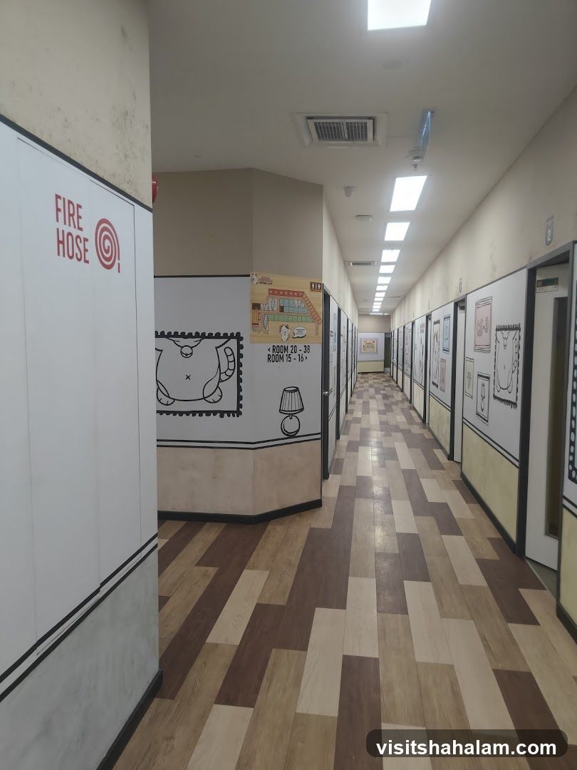 Hallway with cartoon-style decorations