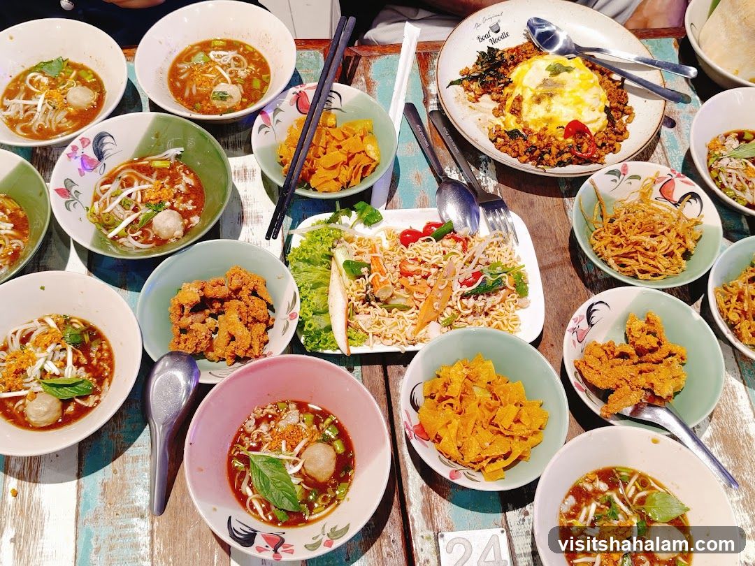 Assortment of Thai Noodle Dishes and Snacks
