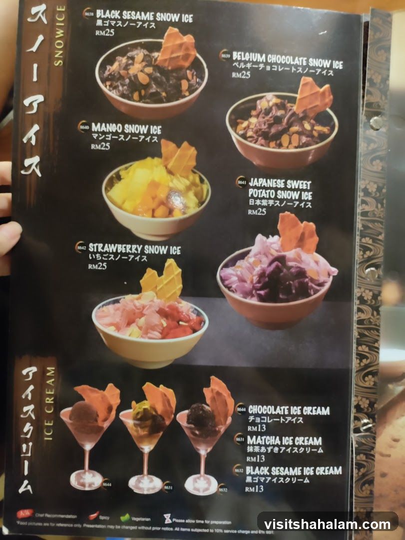 Snow Ice and Ice Cream Menu