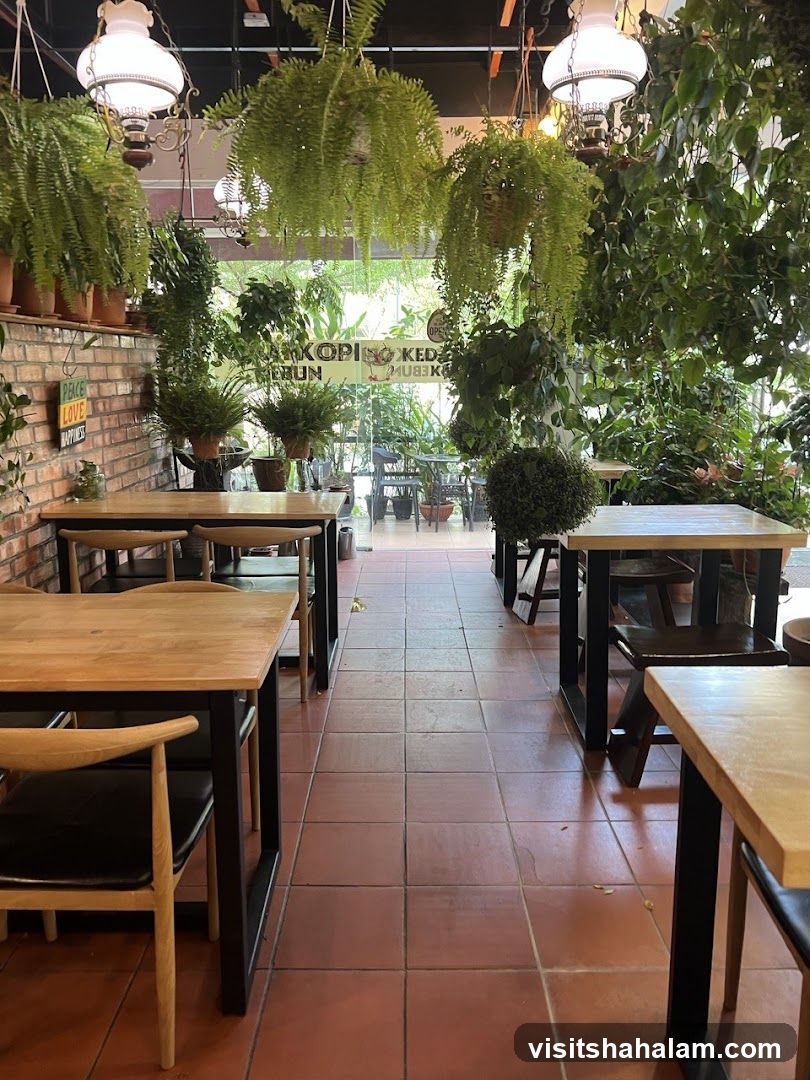 Cafe Interior with Lush Greenery