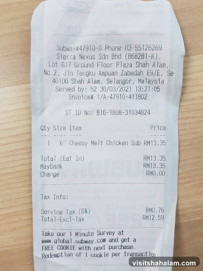 Subway Receipt