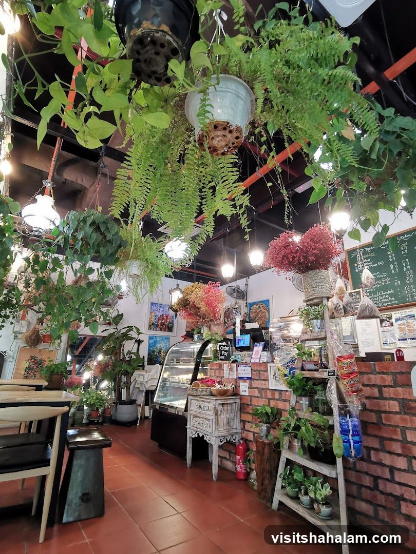 Cozy Cafe Interior with Abundant Greenery