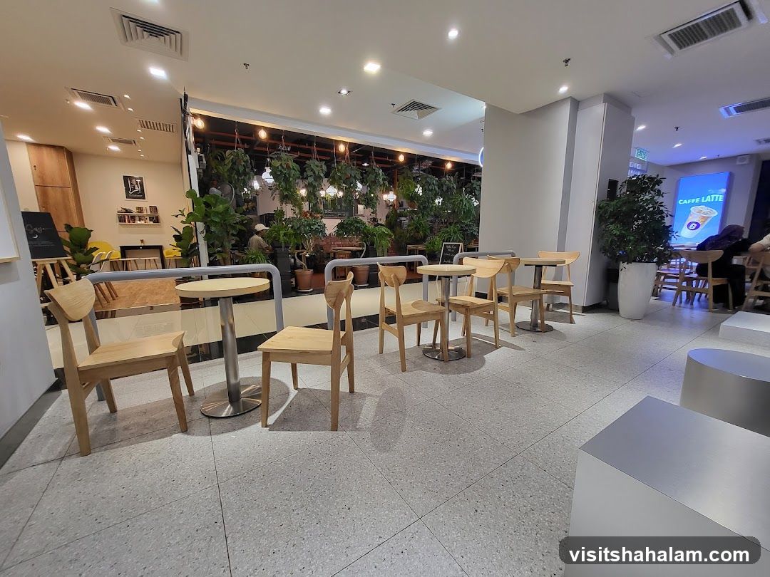 Cafe Interior with Seating and Plants