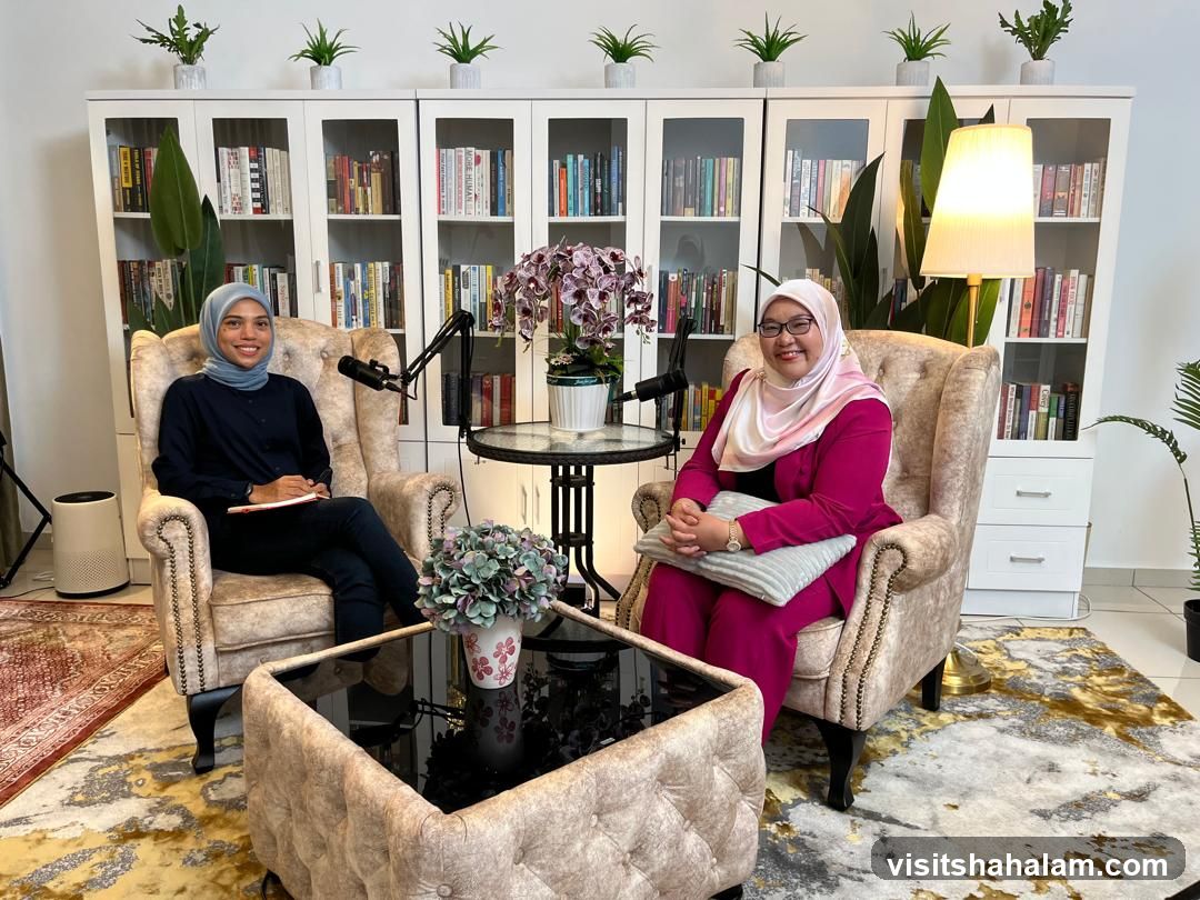 Two women in a podcast studio