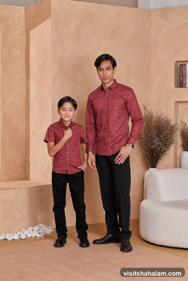 Father and Son Posing in Matching Outfits