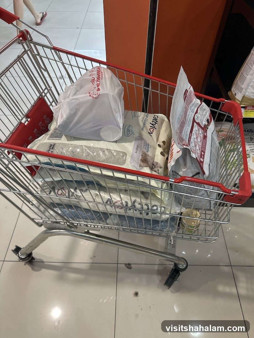 Shopping Cart Filled with Pet Supplies