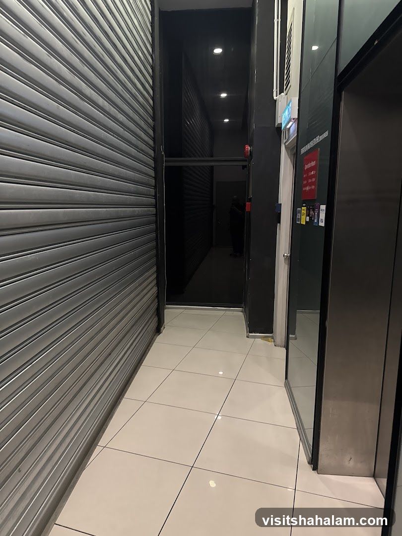 Narrow Hallway with Closed Shutters