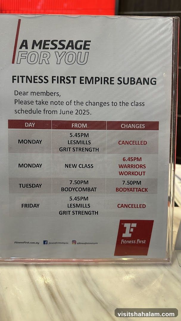 Fitness First Class Schedule Update