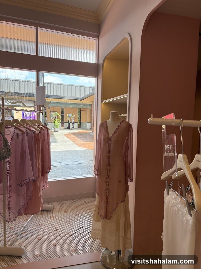 Clothing store interior with mannequins and clothing racks