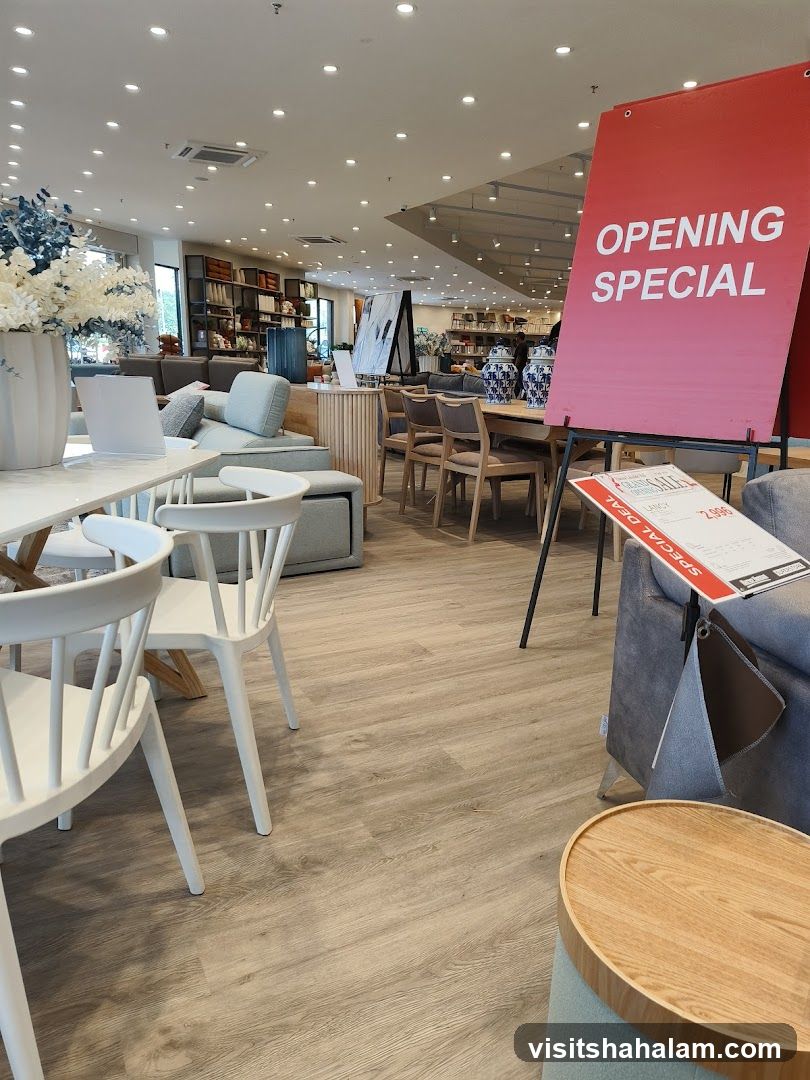 Furniture Store Interior with Opening Special Sign