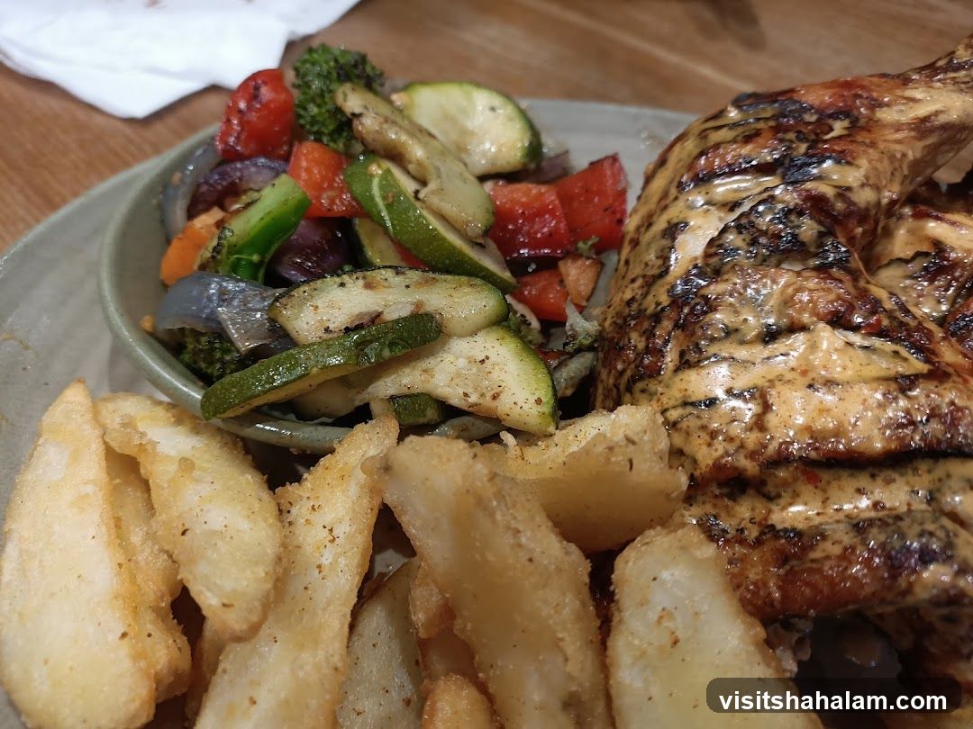 Grilled Chicken with Roasted Vegetables and Fries