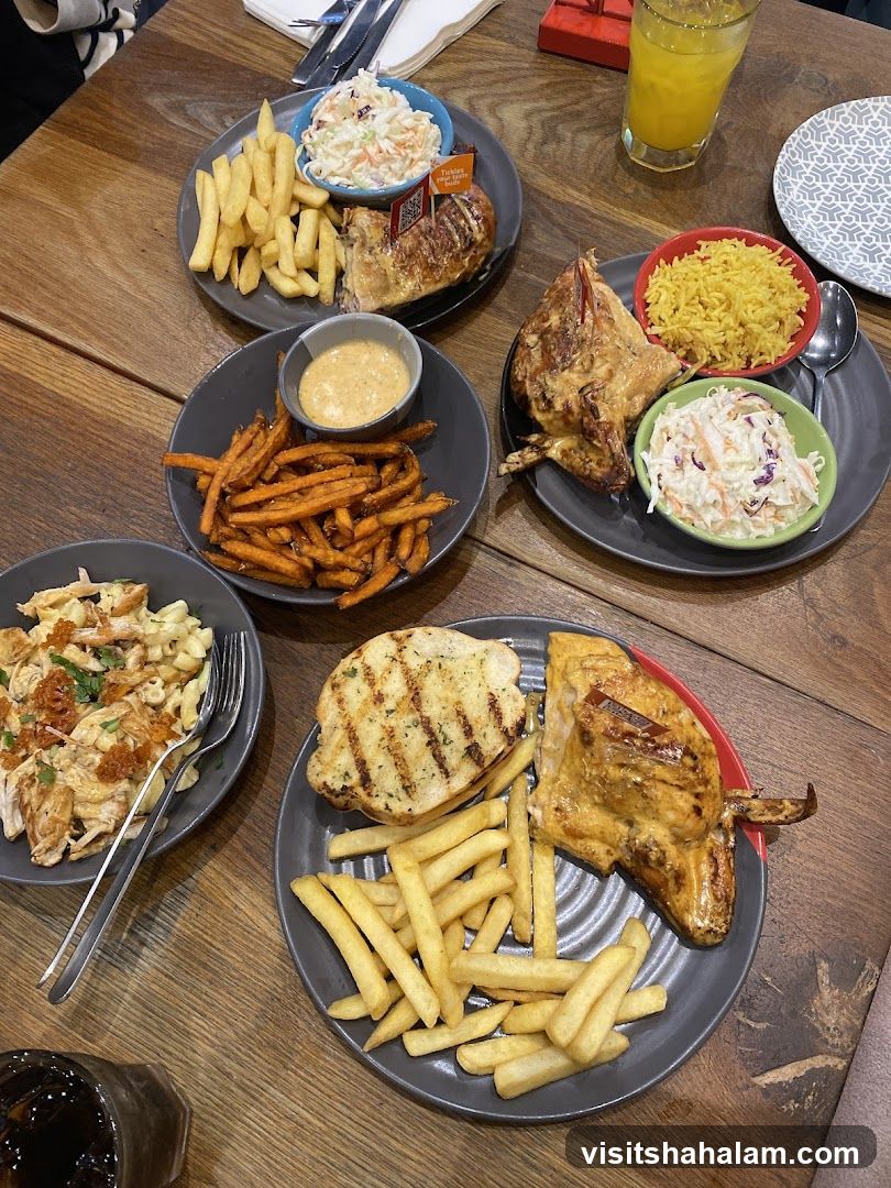 Plates of food on a wooden table