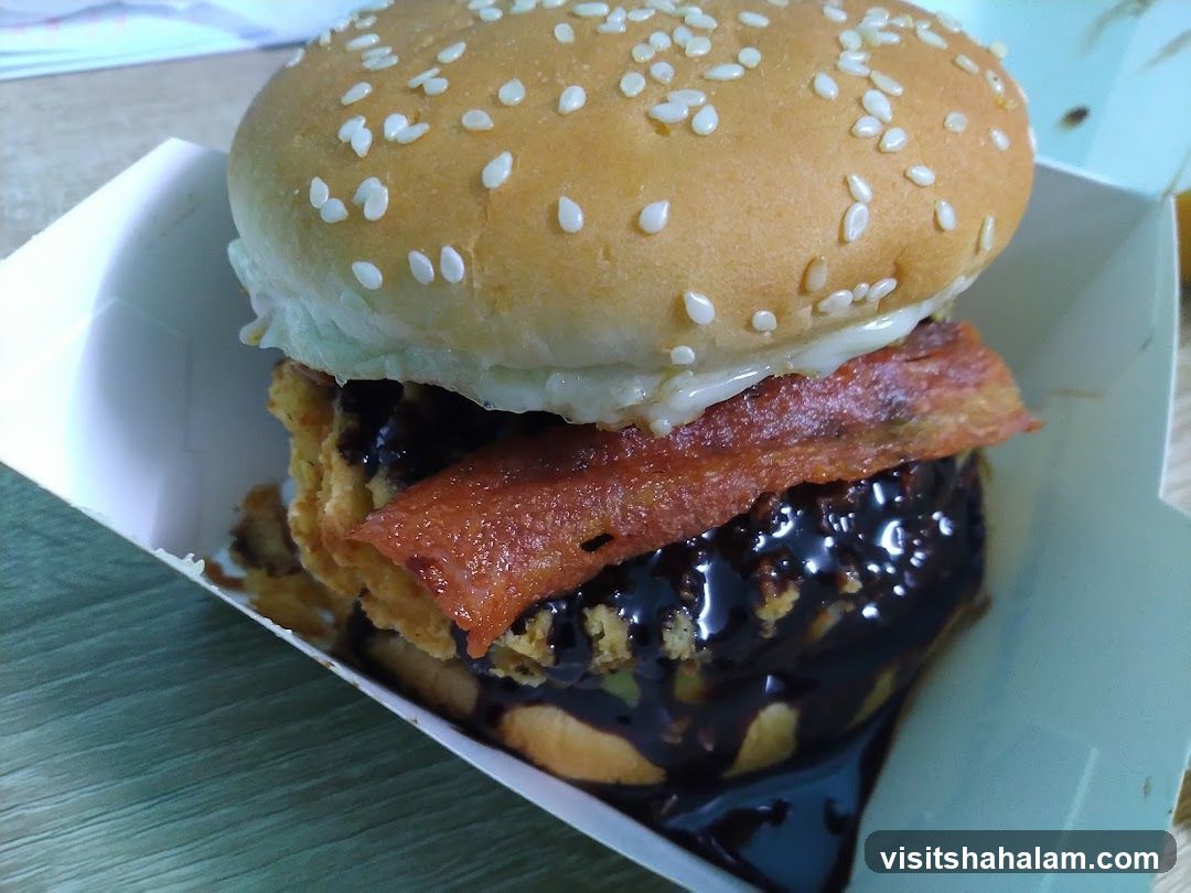 Burger with Bacon and Chocolate Sauce