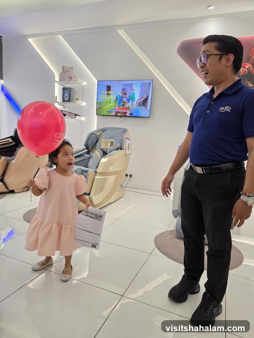 Man and child in a showroom