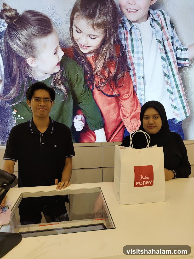 Checkout Counter with Staff and Shopping Bag