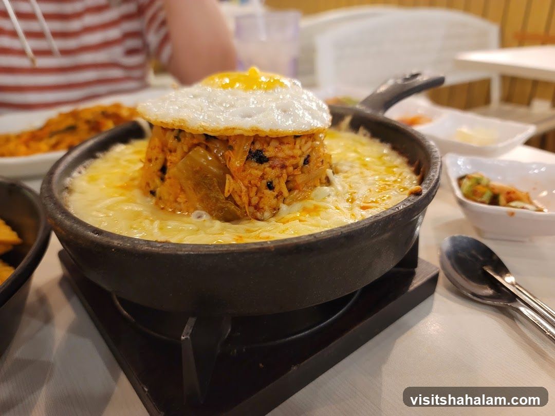 Kimchi Fried Rice with Fried Egg and Cheese