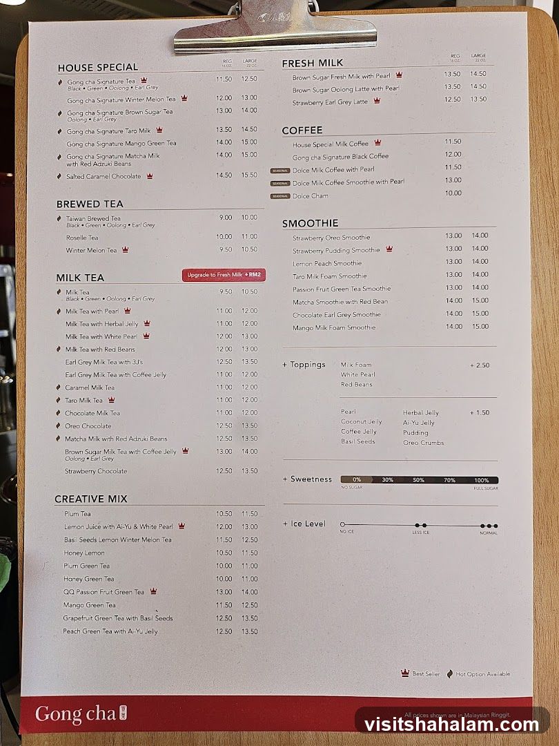 Gong cha Menu