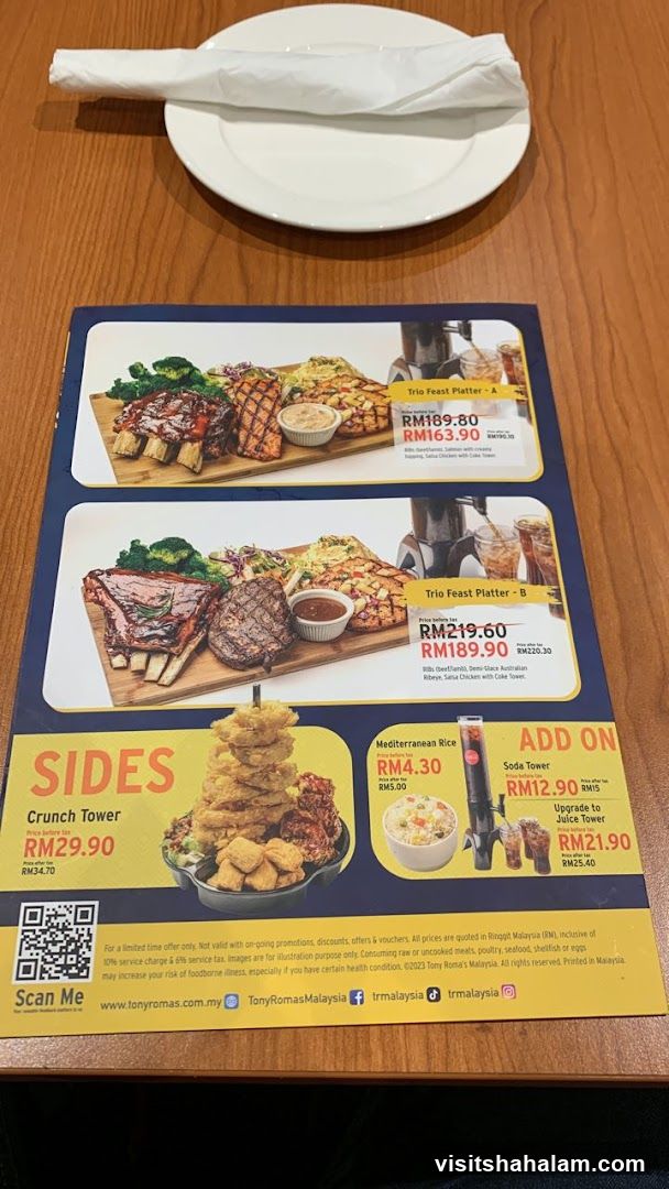 Tony Roma's Menu