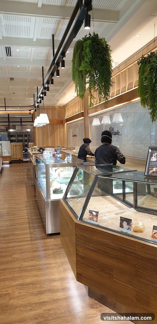 Interior of a bakery with display cases