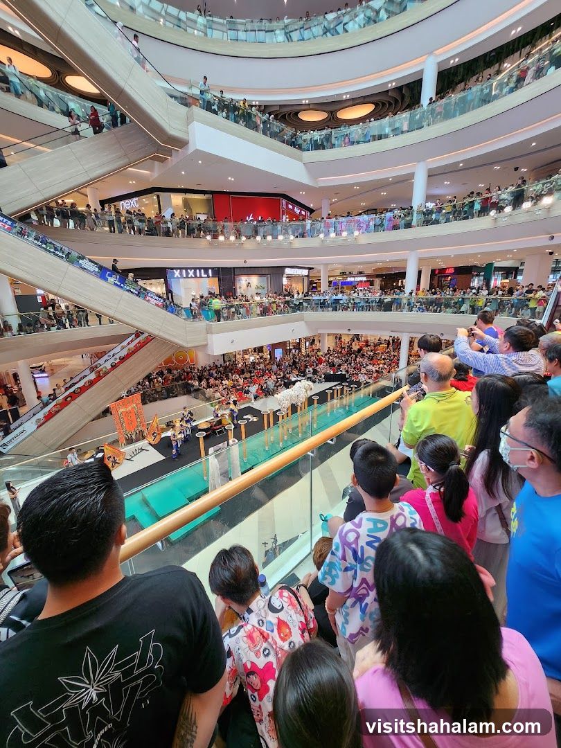 Crowd watching a performance in a mall