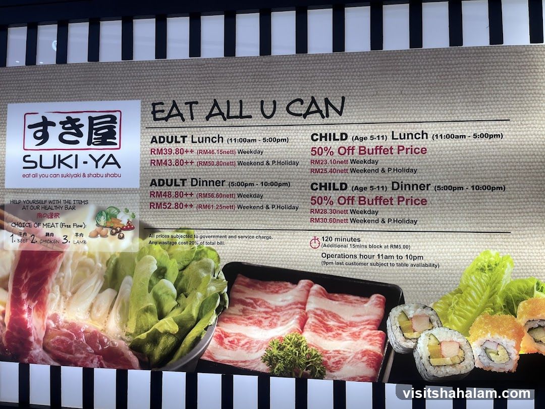 SUKI-YA Eat All You Can Sukiyaki & Shabu Shabu Menu
