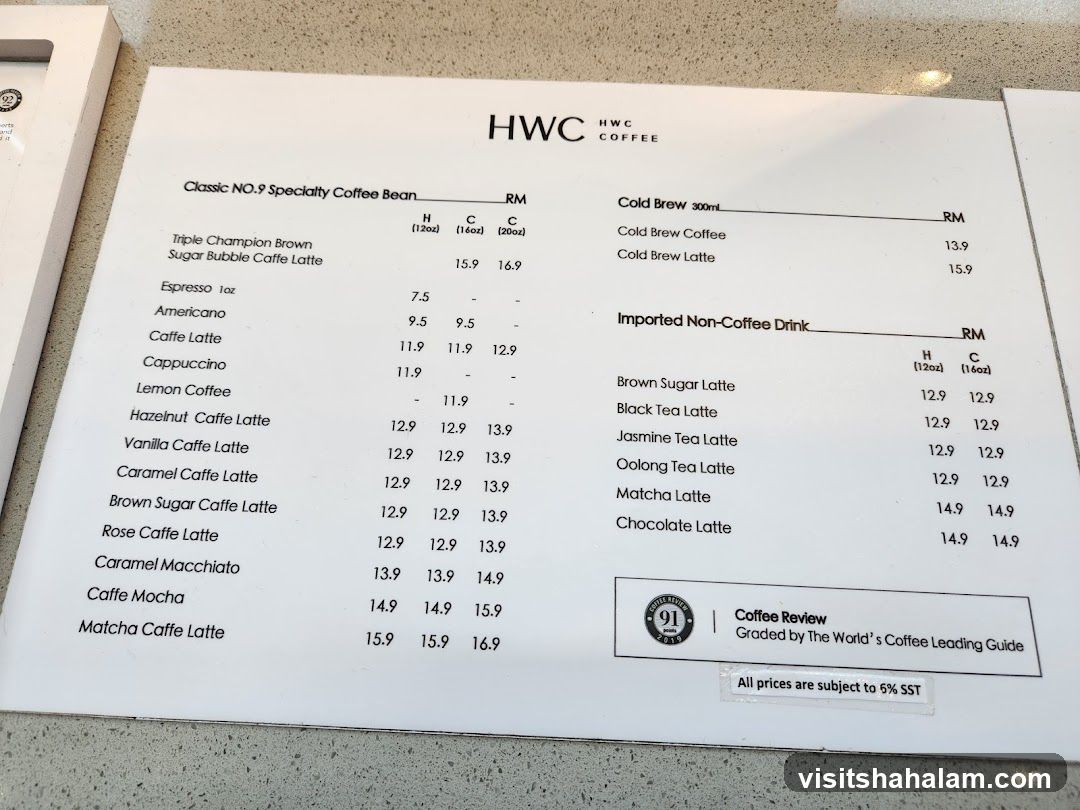 HWC Coffee Menu