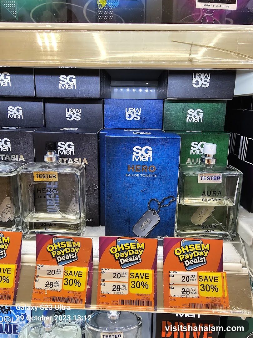 Perfume Display with Sale Signs