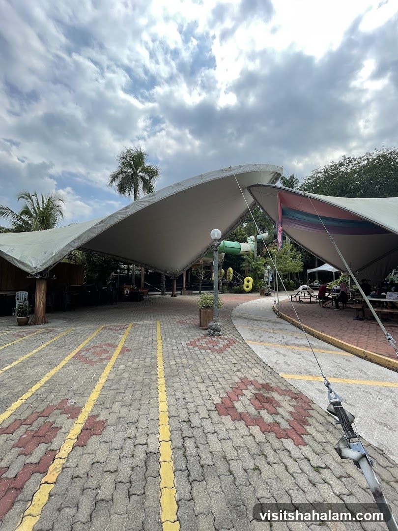 Outdoor seating area with covered walkways