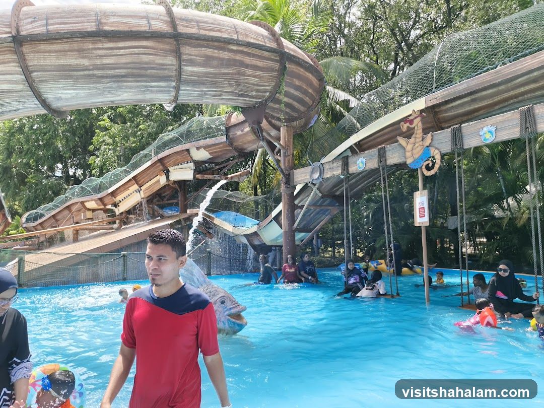 Water park with slides and pool