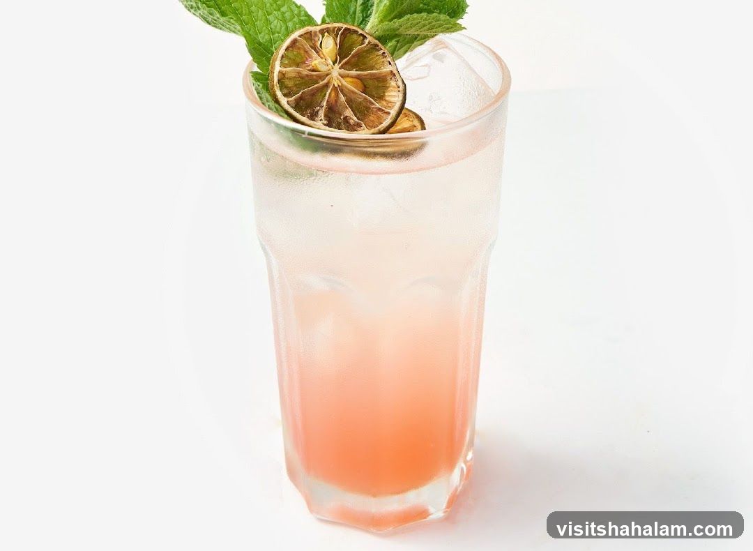 Pink Cocktail with Lime and Mint