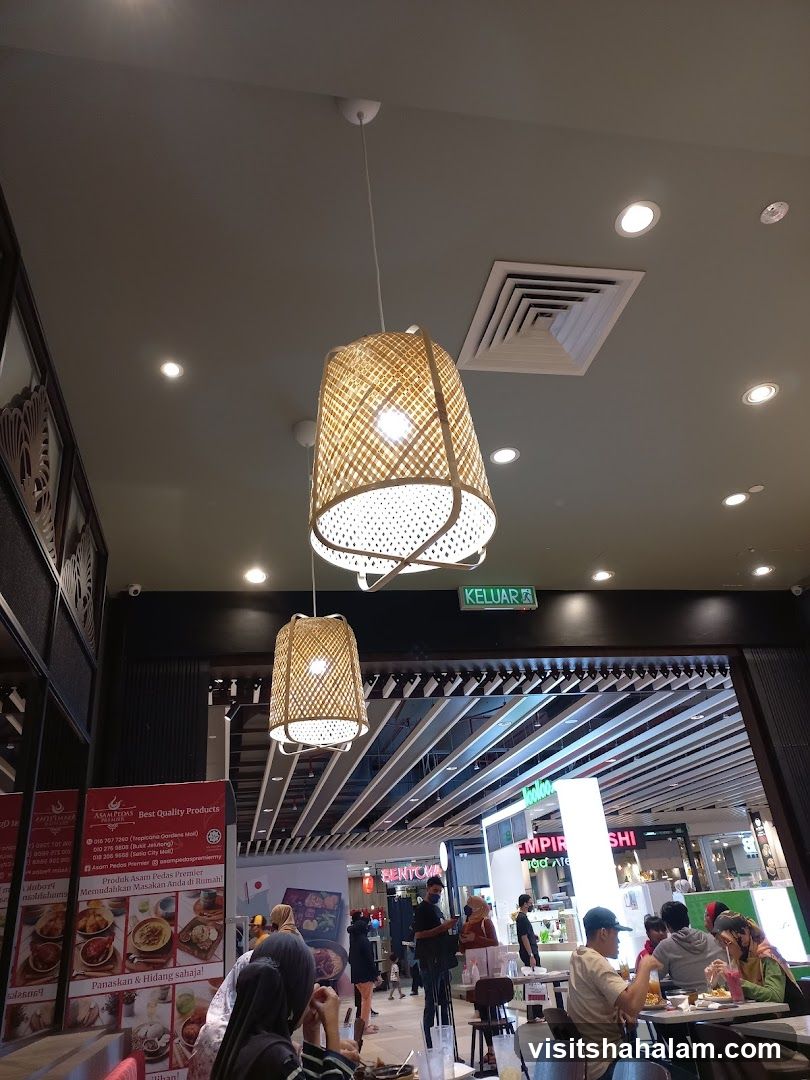 Restaurant Interior with Bamboo Lamps
