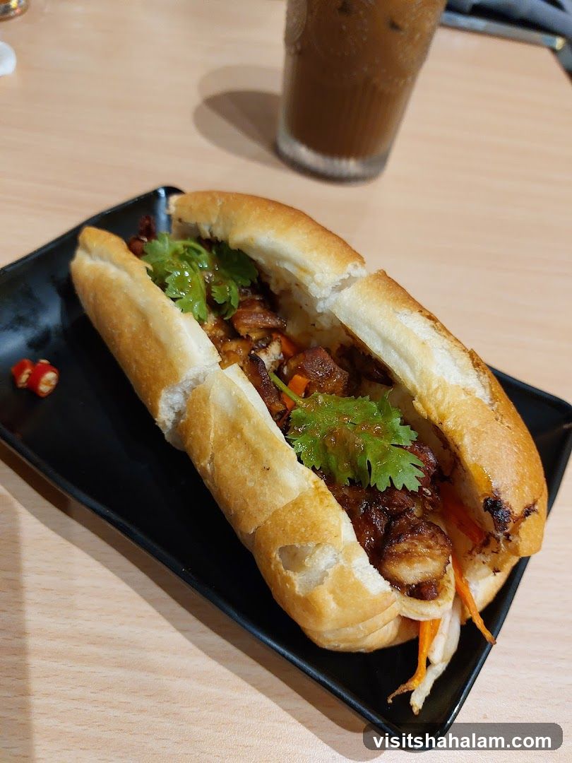Banh Mi Sandwich and Iced Coffee