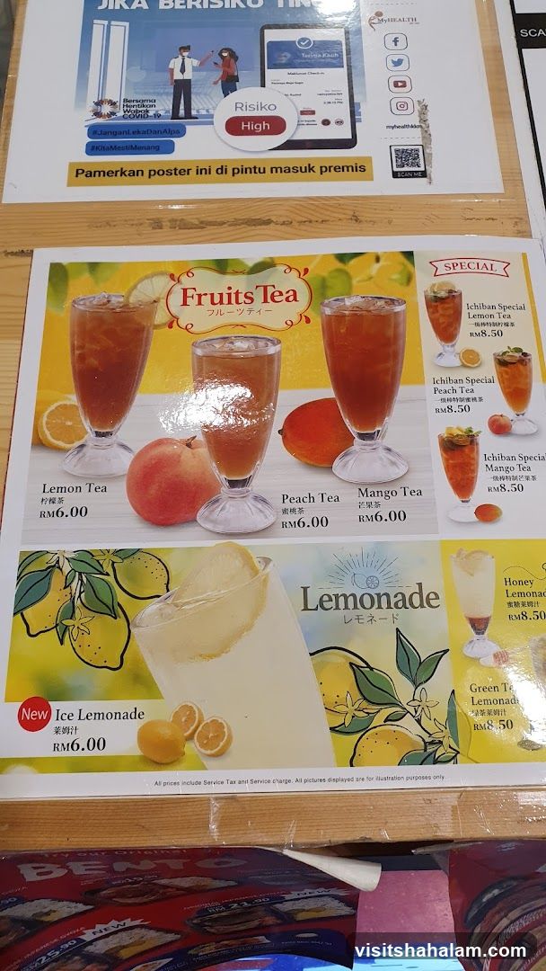 Fruits Tea and Lemonade Menu