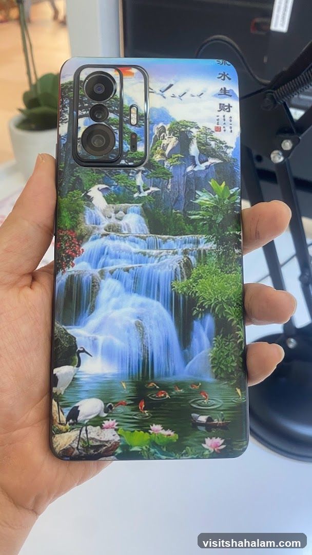Phone Case with Waterfall and Crane Design