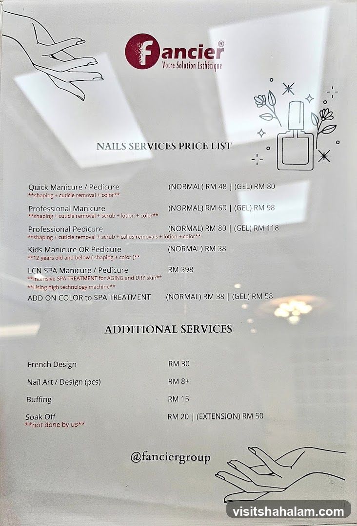 NAILS SERVICES PRICE LIST