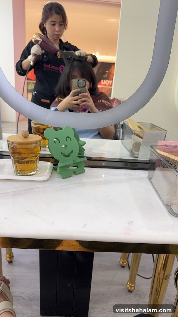 Hairdresser drying client's hair