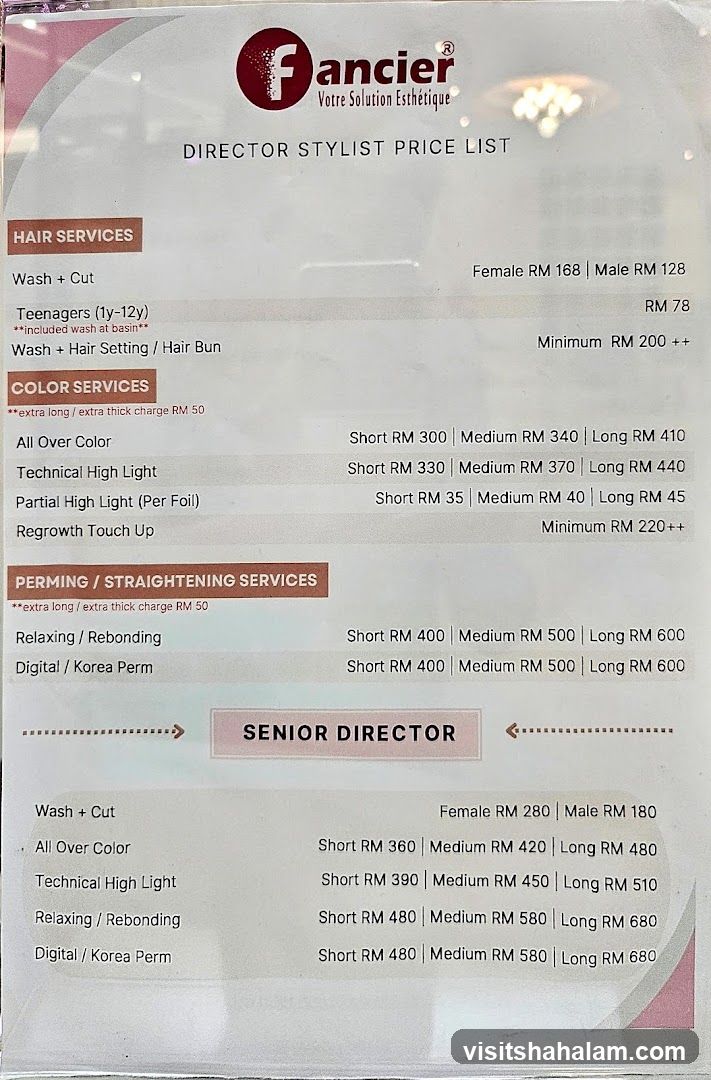 Fancier Director Stylist Price List