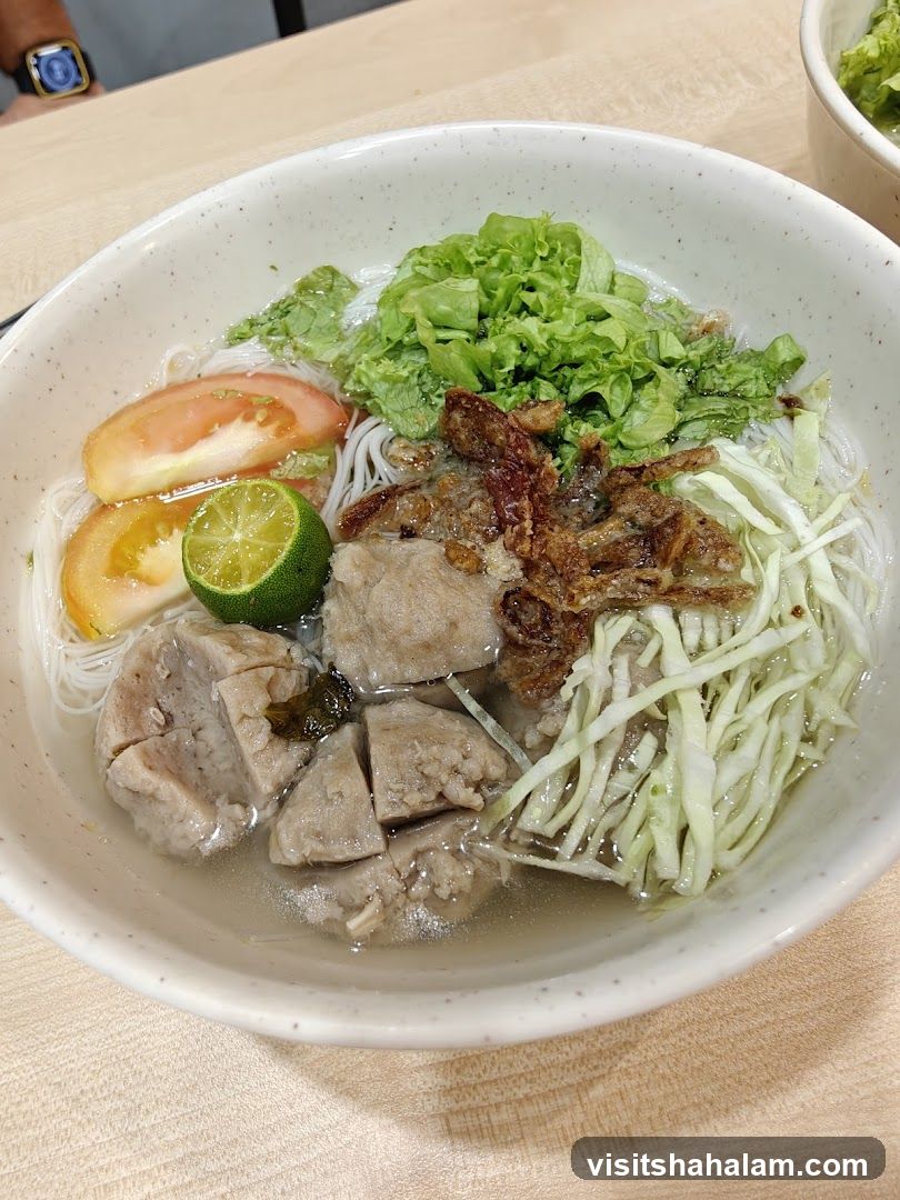 Bowl of Noodle Soup with Meatballs