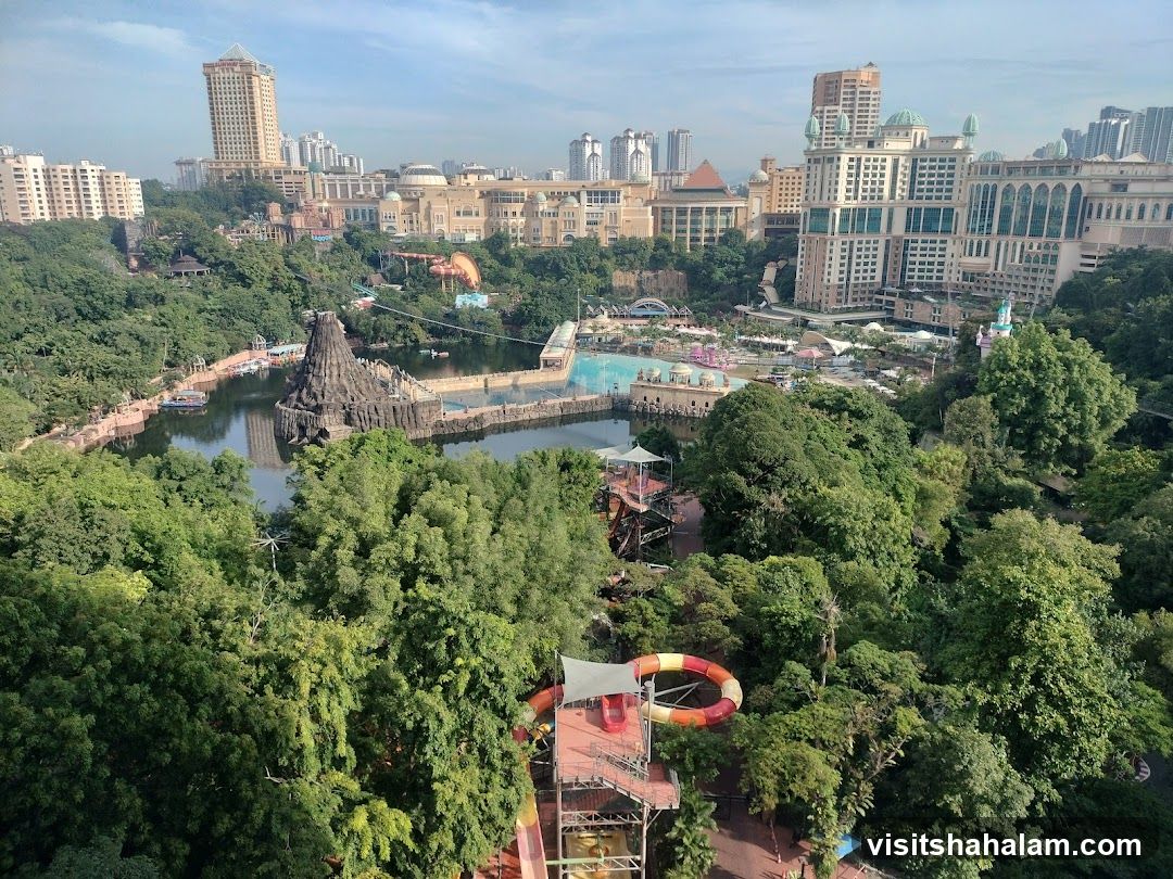 Amusement Park with Water Slides and Lake